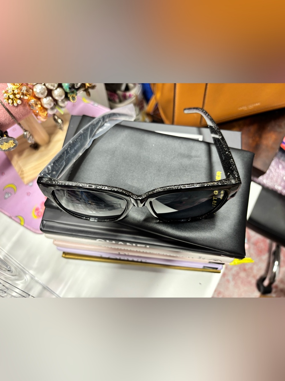 Kurt Geiger London Black Glitter Wayfarer Sunglasses - Picture 7 of 9
